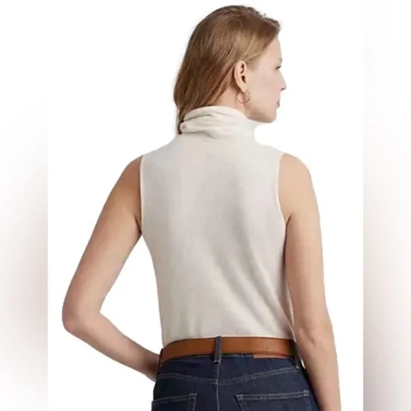 Lauren Ralph Lauren Winter Cream Sleeveless Turtleneck Cashmere Sweater NWT